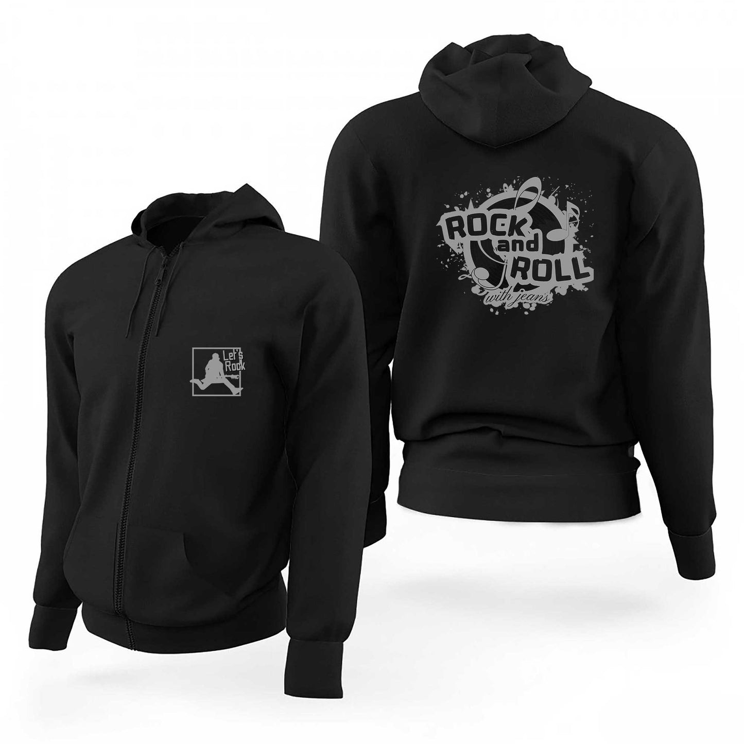Rock And Roll Siyah Fermuarlı Limited Edition Kapşonlu Sweatshirt