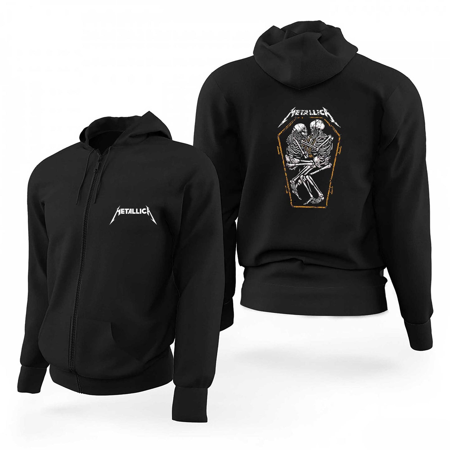 Metallica Grave Two Skeletons Siyah Fermuarlı Limited Edition Kapşonlu Sweatshirt