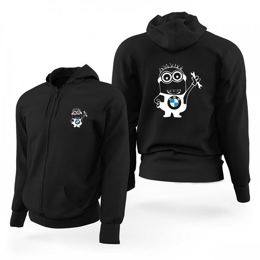Bmw Minions Mechanic Siyah Fermuarlı Limited Edition Kapşonlu Sweatshirt