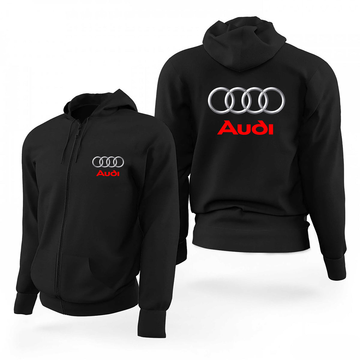 Audi Logo Text Siyah Fermuarlı Limited Edition Kapşonlu Sweatshirt