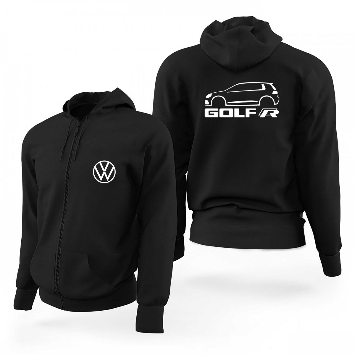 Volkswagen Golf R Silüet Siyah Fermuarlı Limited Edition Kapşonlu Sweatshirt