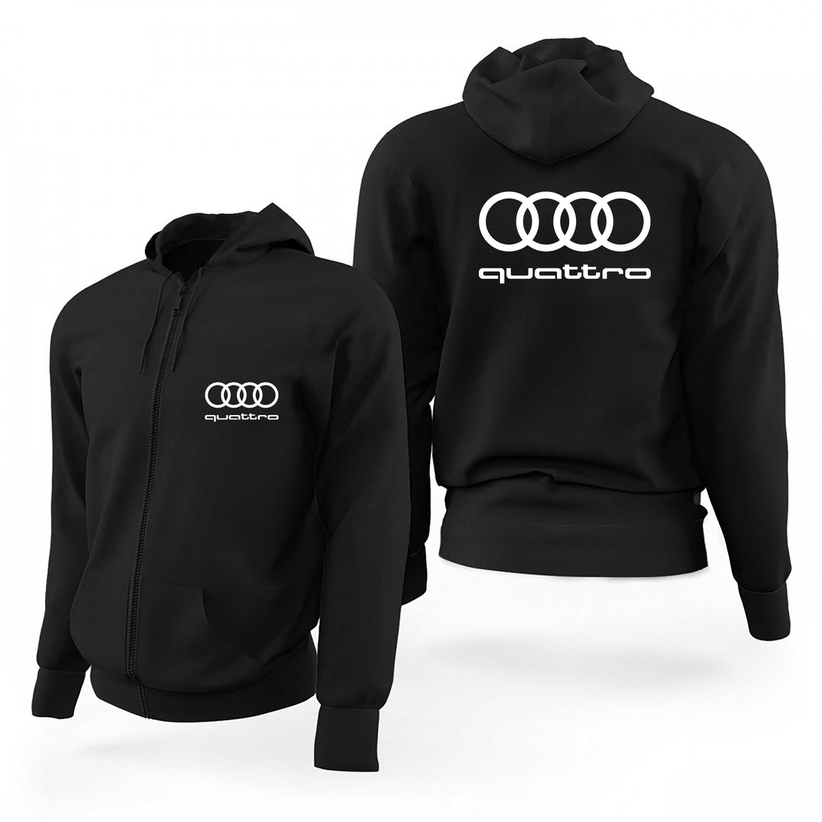 Audi Quattro Logo Siyah Fermuarlı Limited Edition Kapşonlu Sweatshirt