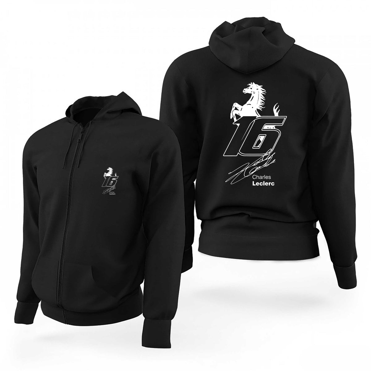 Ferrari F1 Charles Leclerc 16 Siyah Fermuarlı Limited Edition Kapşonlu Sweatshirt