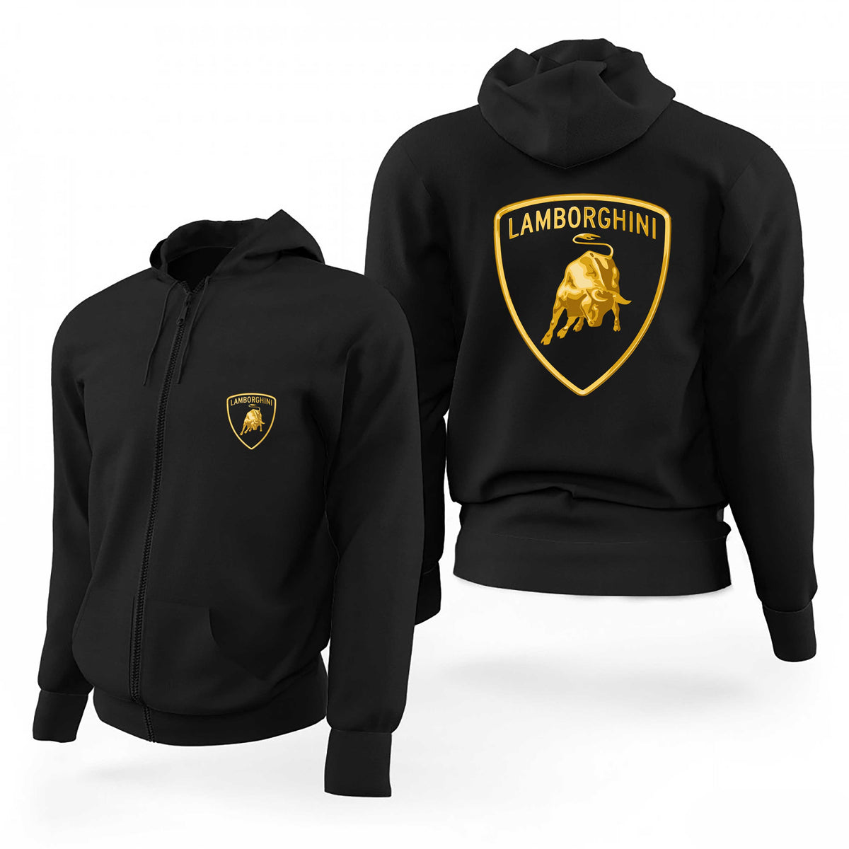 Lamborghini Logo Gold Siyah Fermuarlı Limited Edition Kapşonlu Sweatshirt