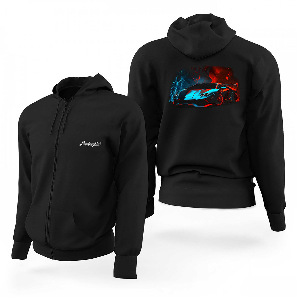 Lamborghini Blue Red Color Siyah Fermuarlı Limited Edition Kapşonlu Sweatshirt