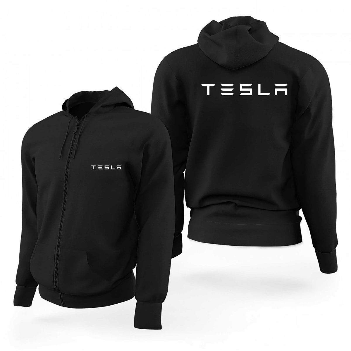Tesla White Logo Siyah Fermuarlı Limited Edition Kapşonlu Sweatshirt