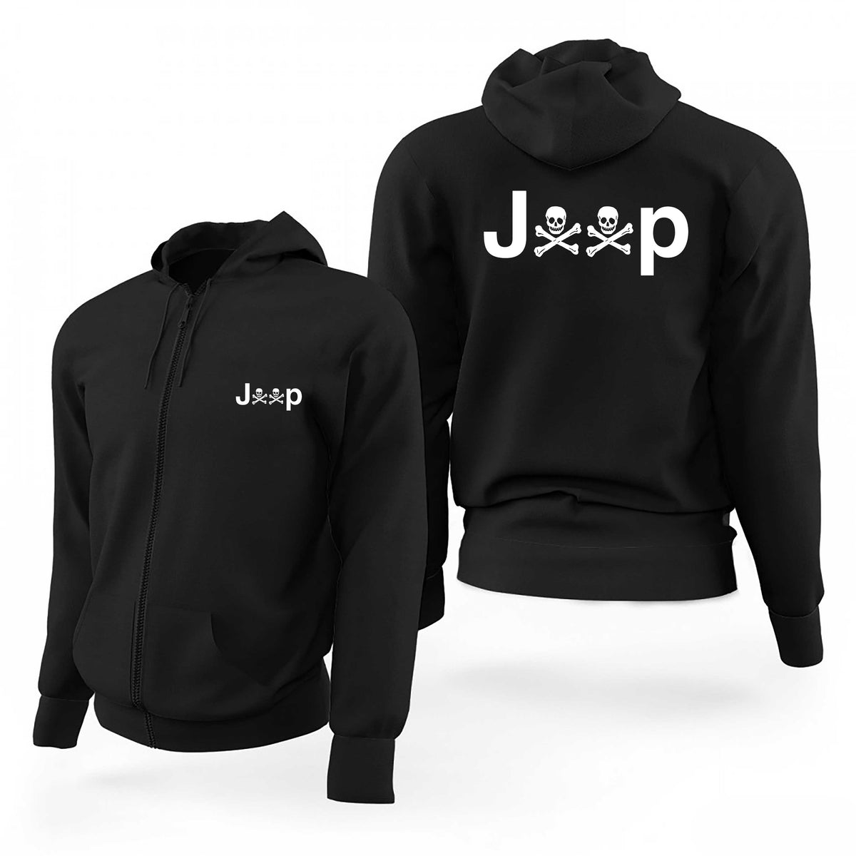 Jeep Skeleton Siyah Fermuarlı Limited Edition Kapşonlu Sweatshirt