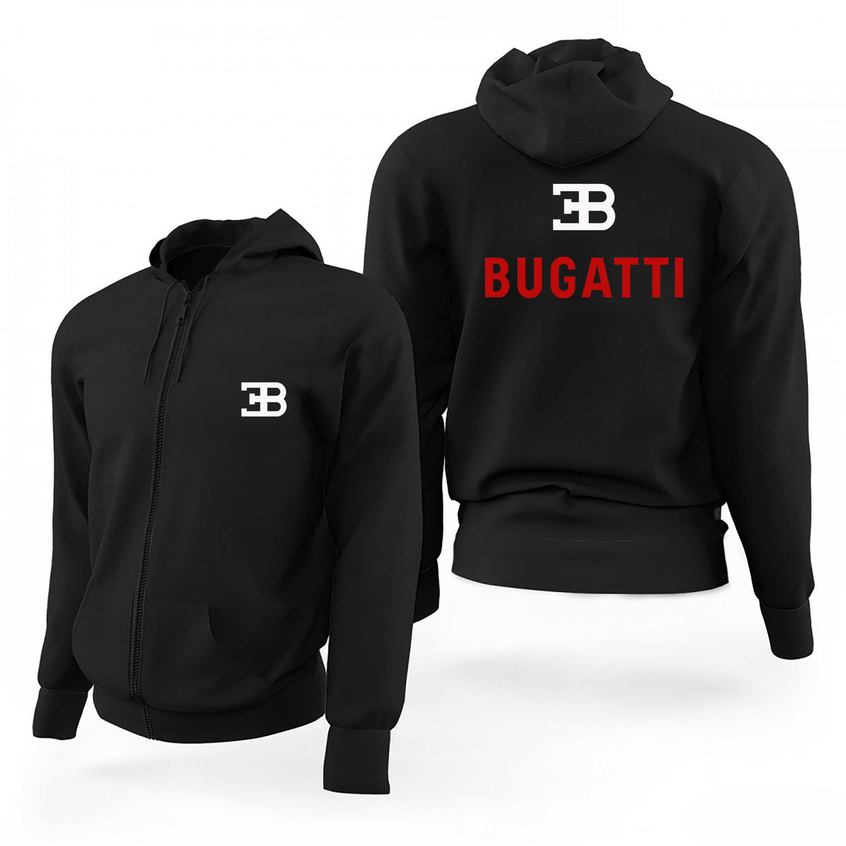 Bugatti EB Text Logo Siyah Fermuarlı Limited Edition Kapşonlu Sweatshirt