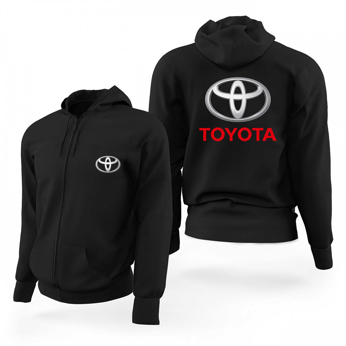 Toyota Logo Text Siyah Fermuarlı Limited Edition Kapşonlu Sweatshirt