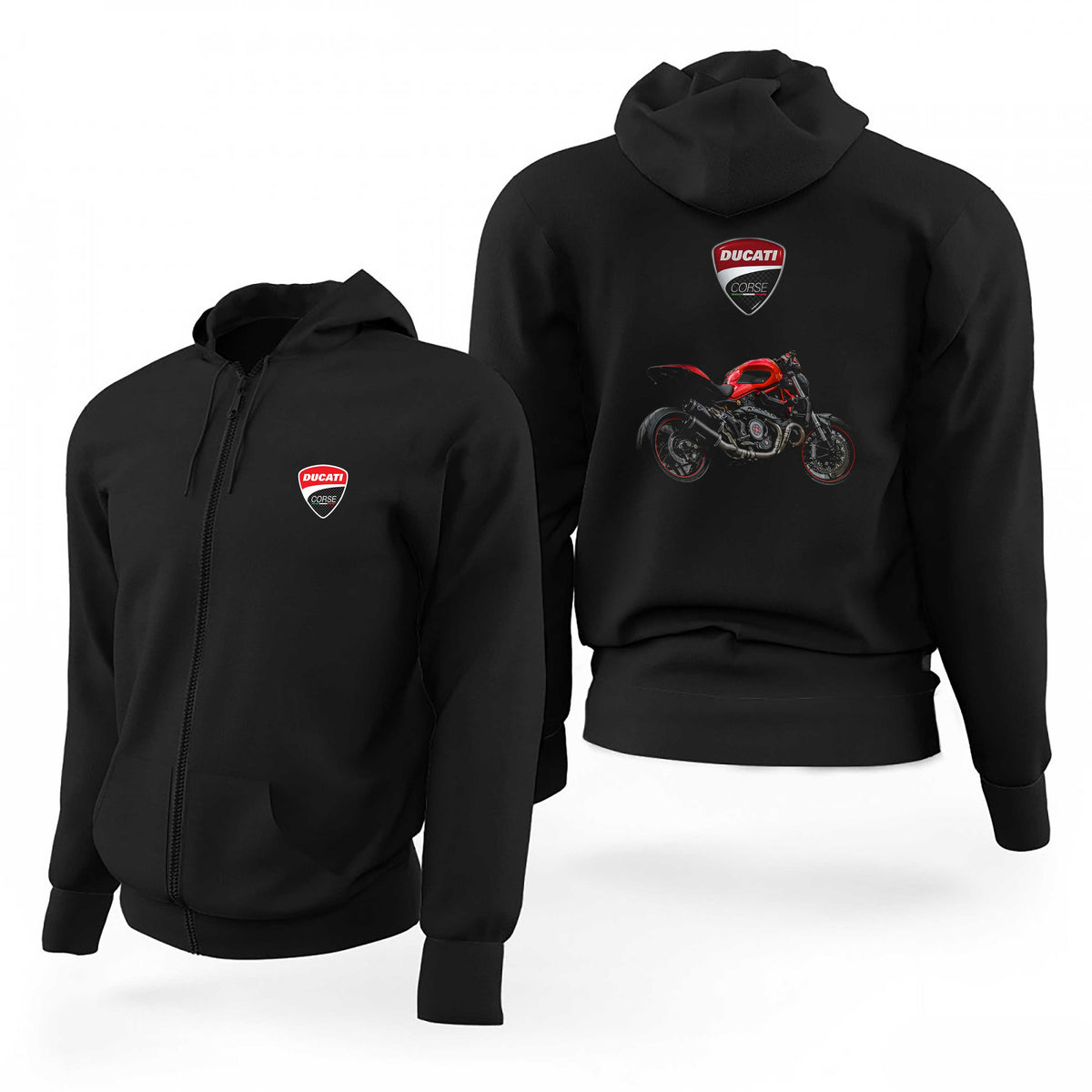 Ducati Corse Logo Monster Siyah Fermuarlı Limited Edition Kapşonlu Sweatshirt