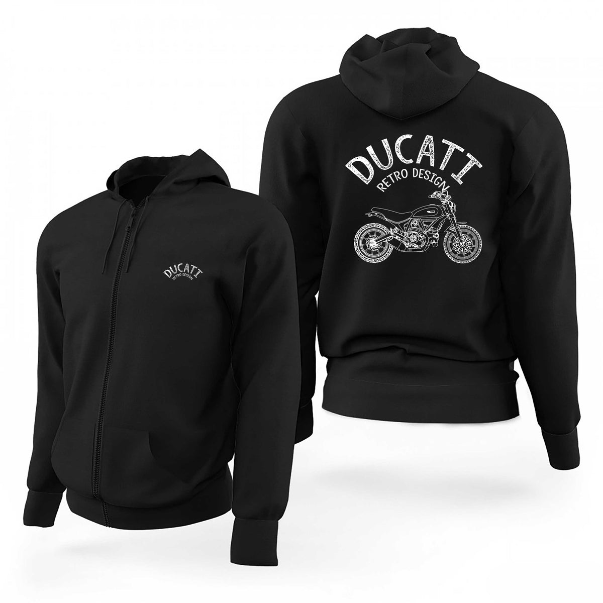 Ducati Retro Design Line Siyah Fermuarlı Limited Edition Kapşonlu Sweatshirt