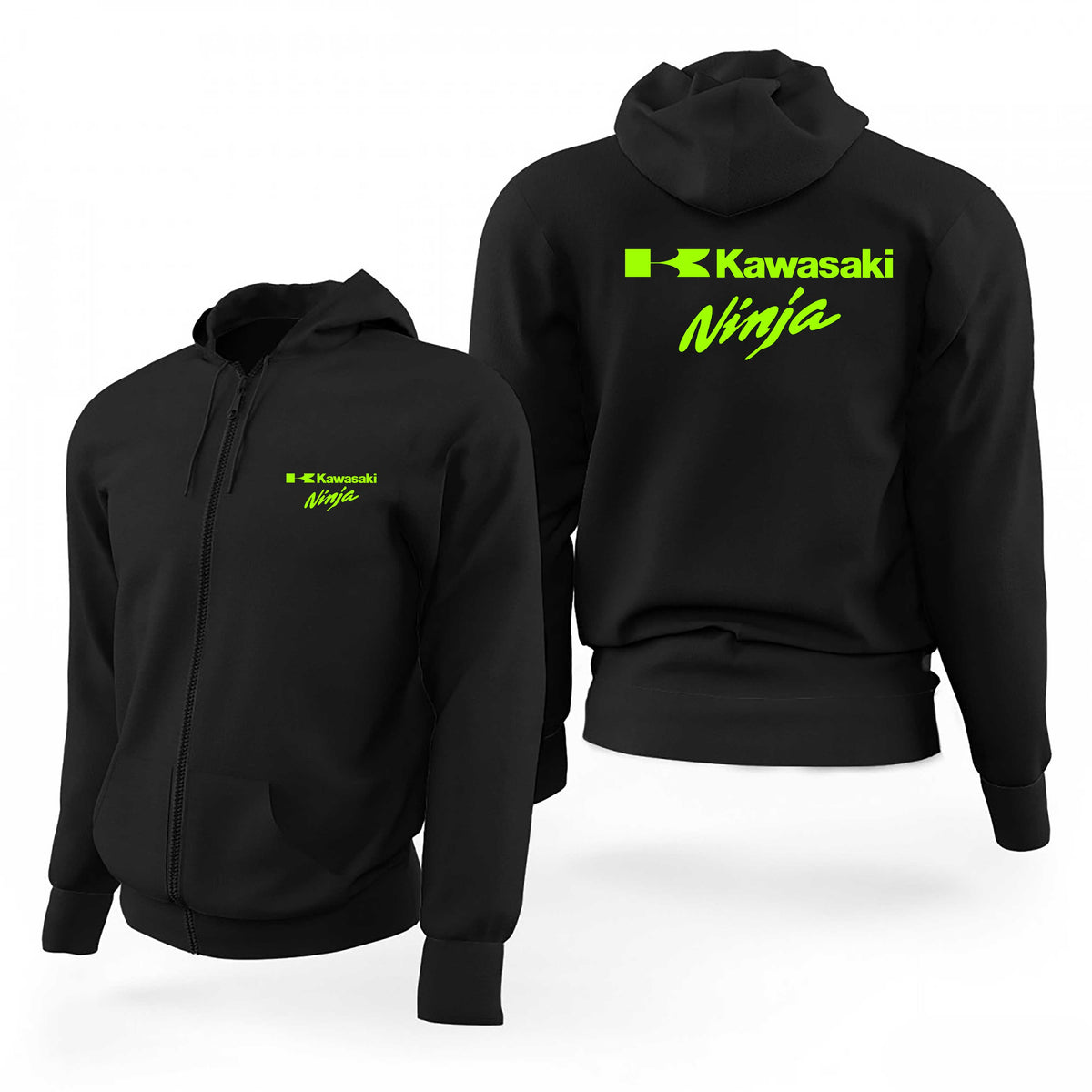 Kawasaki Ninja Text Logo Siyah Fermuarlı Limited Edition Kapşonlu Sweatshirt