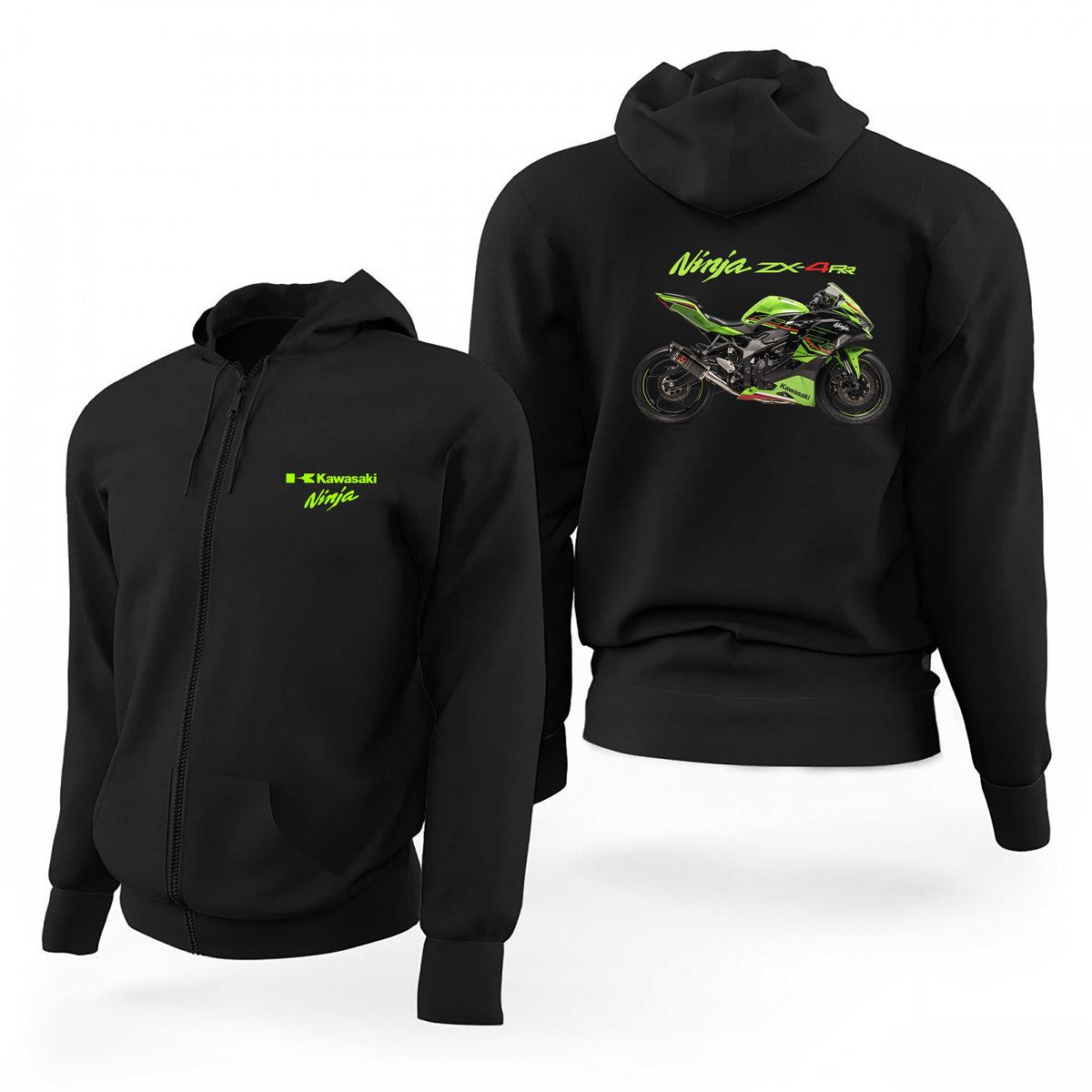 Kawasaki Ninja zx4rr Logo Motorcycle Siyah Fermuarlı Limited Edition Kapşonlu Sweatshirt
