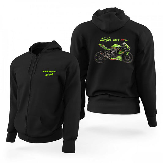 Kawasaki Ninja zx4rr Logo Motorcycle Siyah Fermuarlı Limited Edition Kapşonlu Sweatshirt
