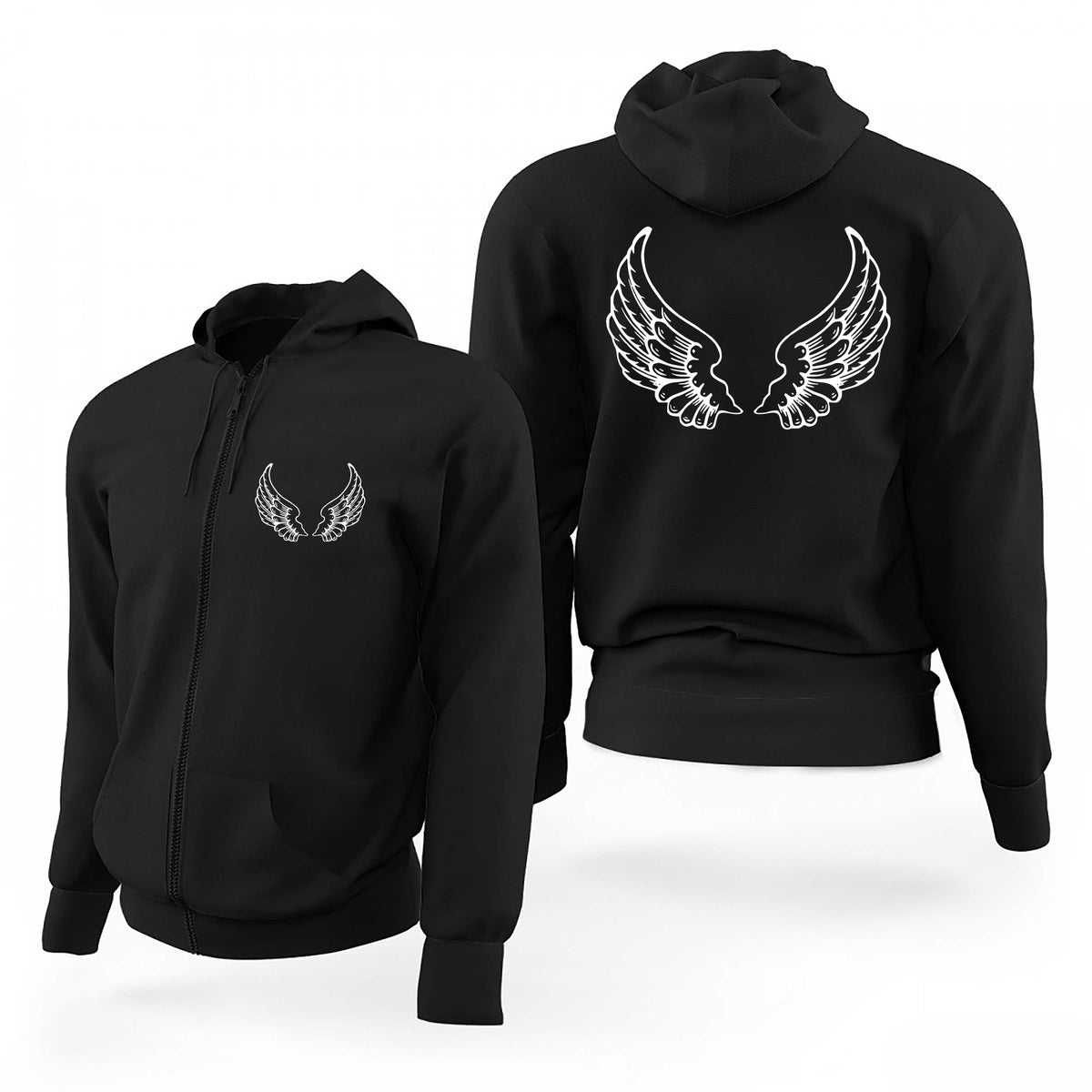 Motorcycle White Wings Siyah Fermuarlı Limited Edition Kapşonlu Sweatshirt