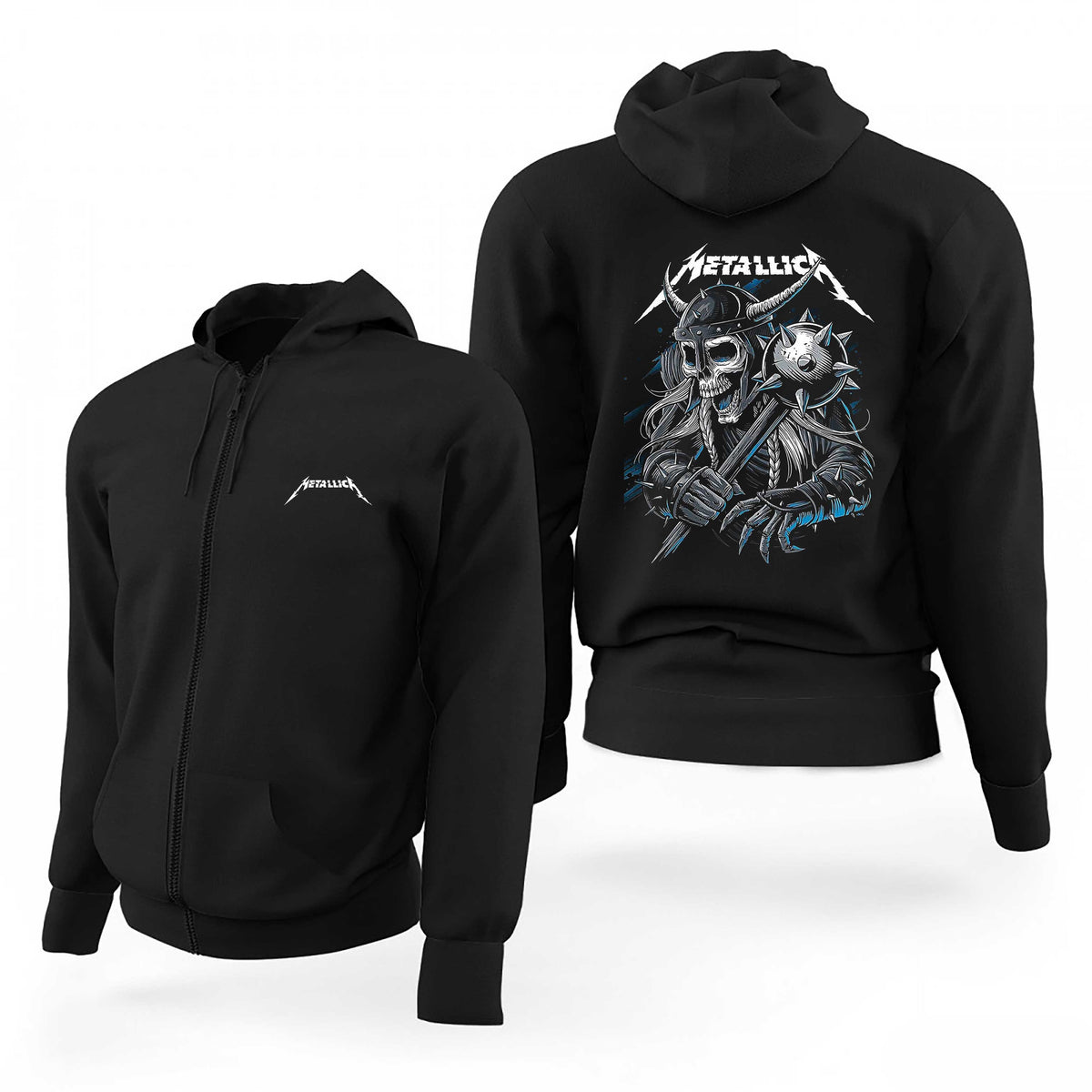 Metallica Skull Vikings Siyah Fermuarlı Limited Edition Kapşonlu Sweatshirt