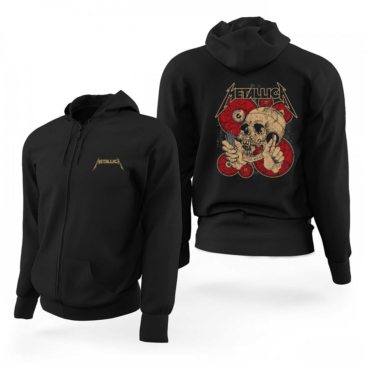 Metallica Battery Skull Siyah Fermuarlı Limited Edition Kapşonlu Sweatshirt