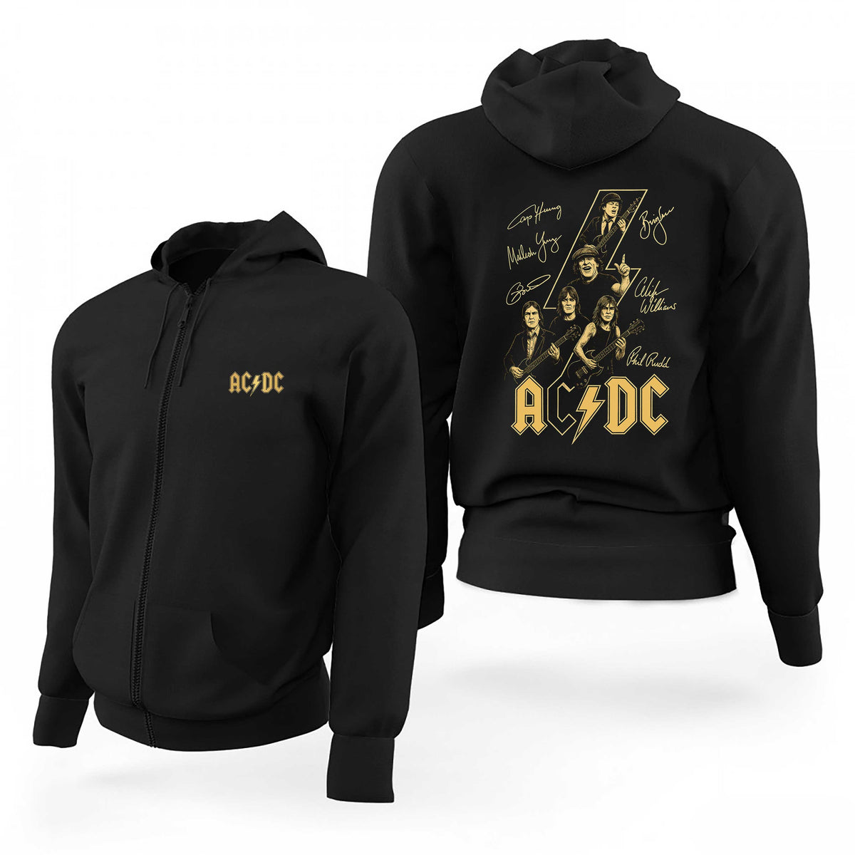 Ac Dc Grup imza Siyah Fermuarlı Limited Edition Kapşonlu Sweatshirt