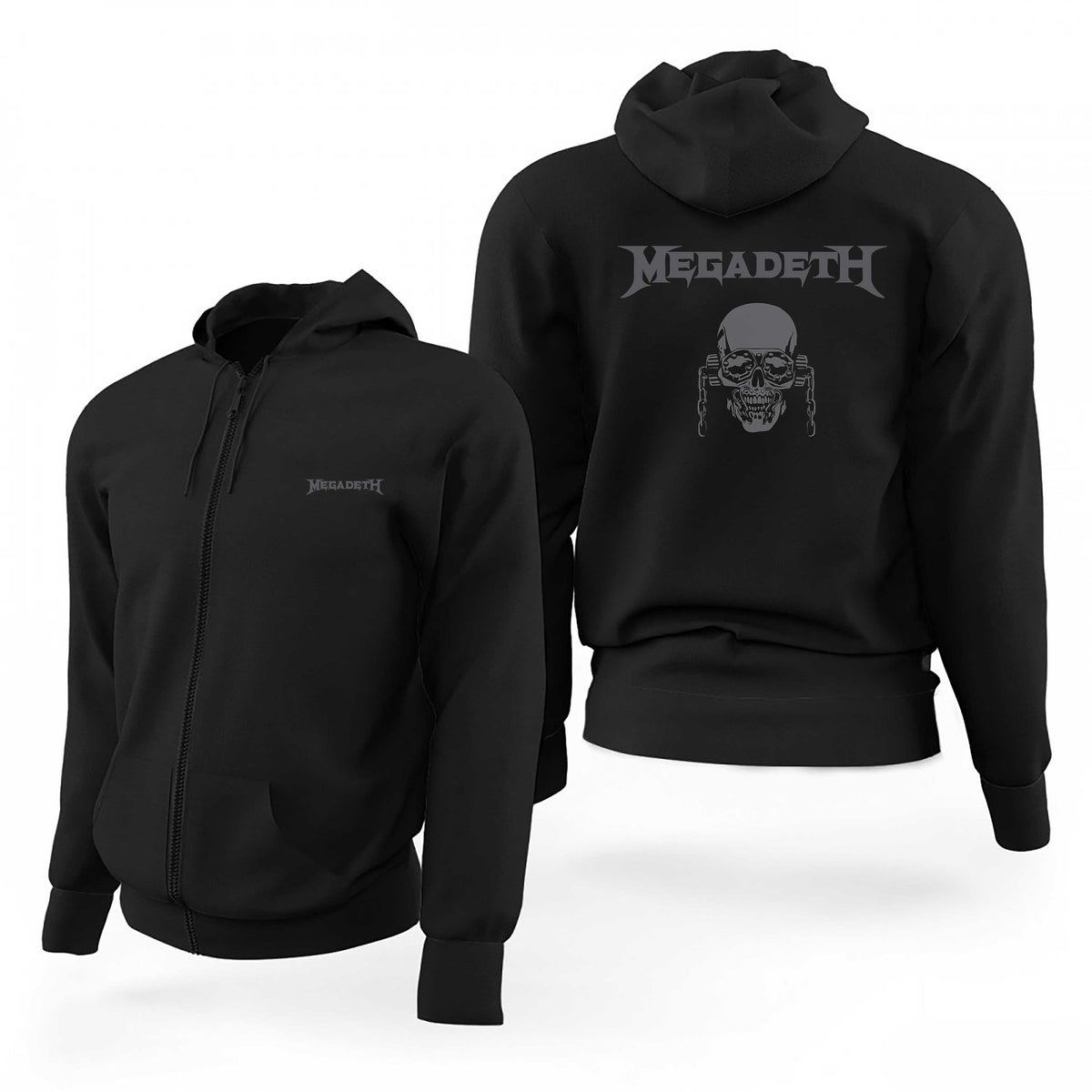Megadeth Gray Logo Vic Rattlehead Siyah Fermuarlı Limited Edition Kapşonlu Sweatshirt