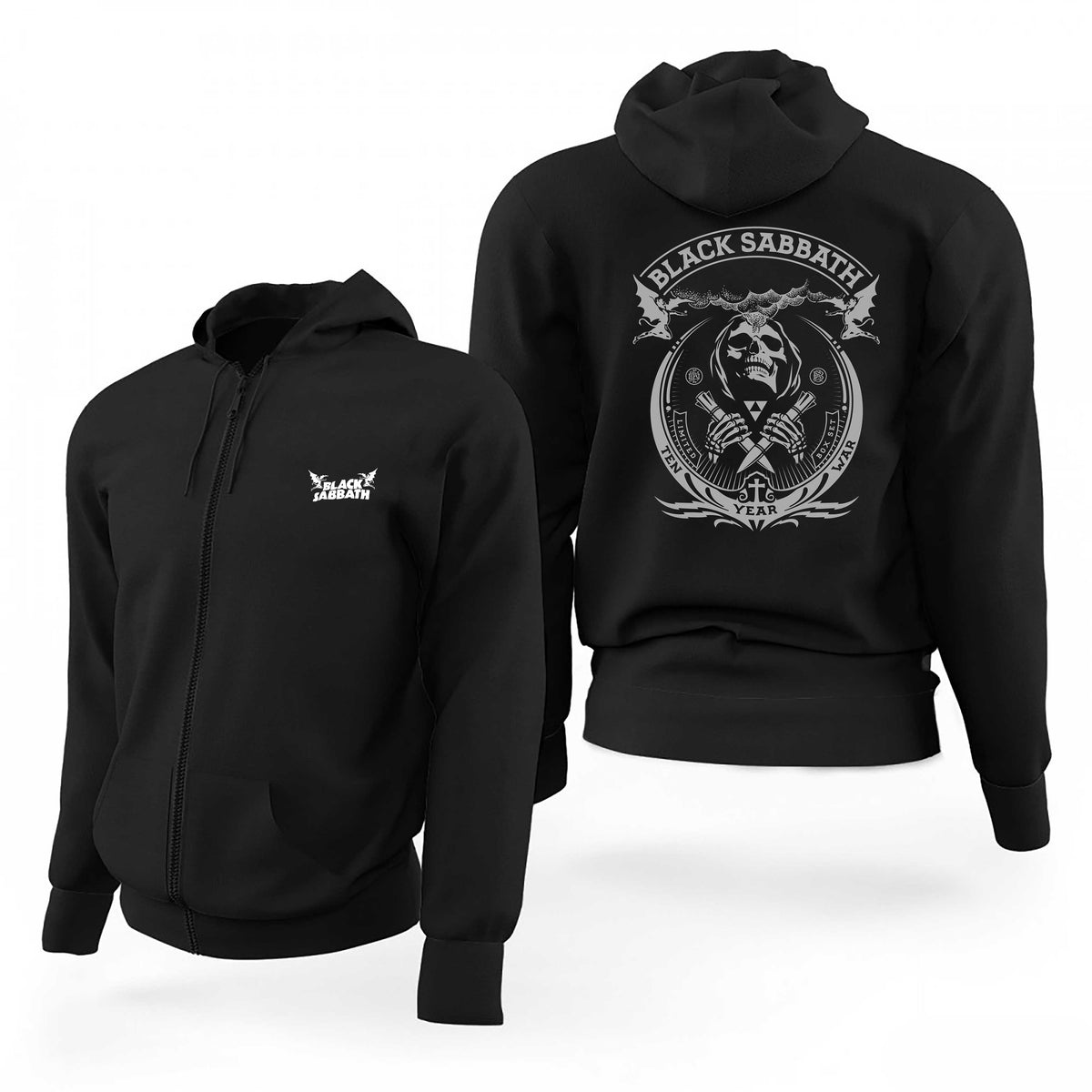 Black Sabbath Logo Ten Year Siyah Fermuarlı Limited Edition Kapşonlu Sweatshirt