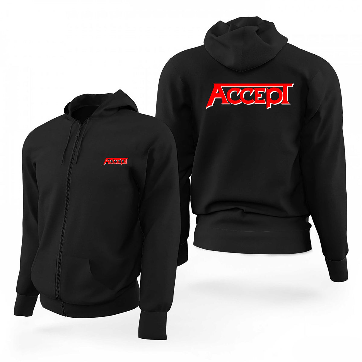Accept Classic Red Siyah Fermuarlı Limited Edition Kapşonlu Sweatshirt