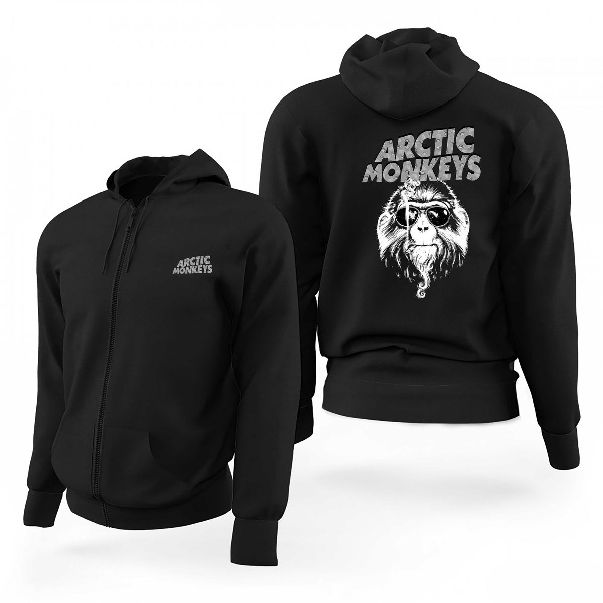 Arctic Monkeys Monkey Logo Siyah Fermuarlı Limited Edition Kapşonlu Sweatshirt