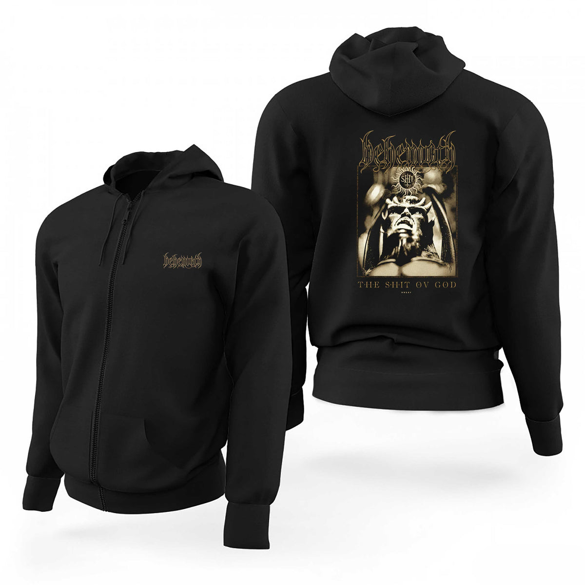 Behemoth The Shit Ov God Logo Line Siyah Fermuarlı Limited Edition Kapşonlu Sweatshirt