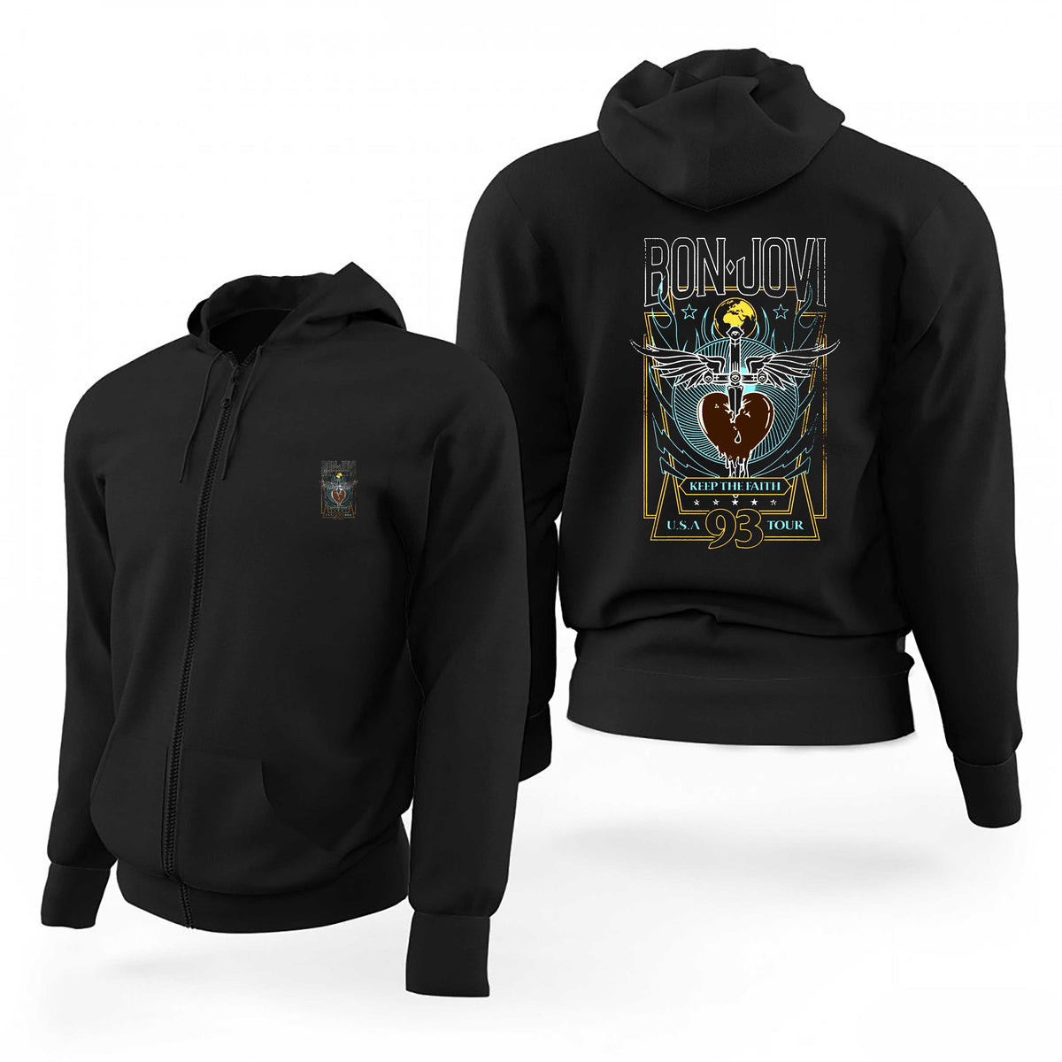 Bon Jovi Tour 93 Siyah Fermuarlı Limited Edition Kapşonlu Sweatshirt