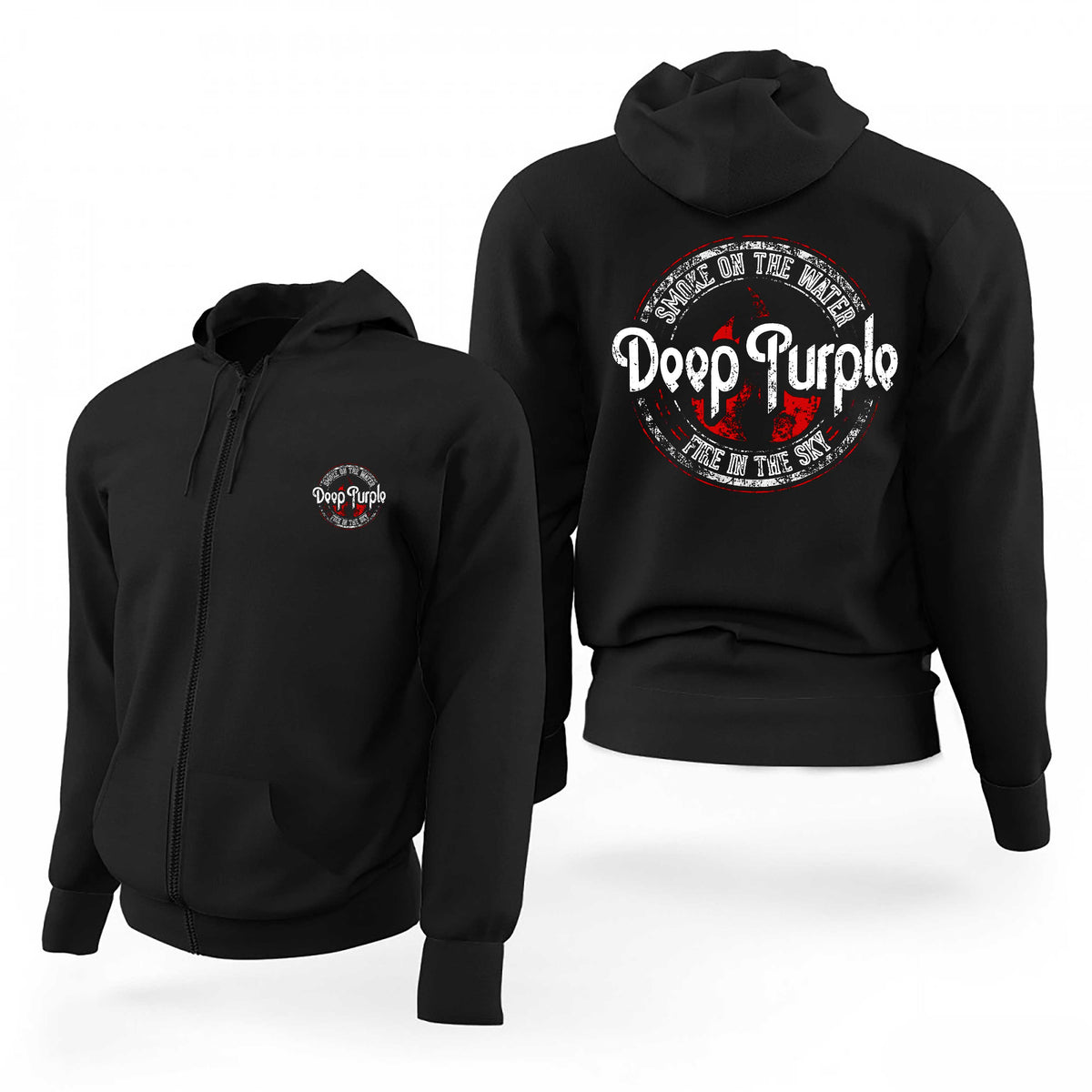 Deep Purple Smoke On The Water Logo Siyah Fermuarlı Limited Edition Kapşonlu Sweatshirt