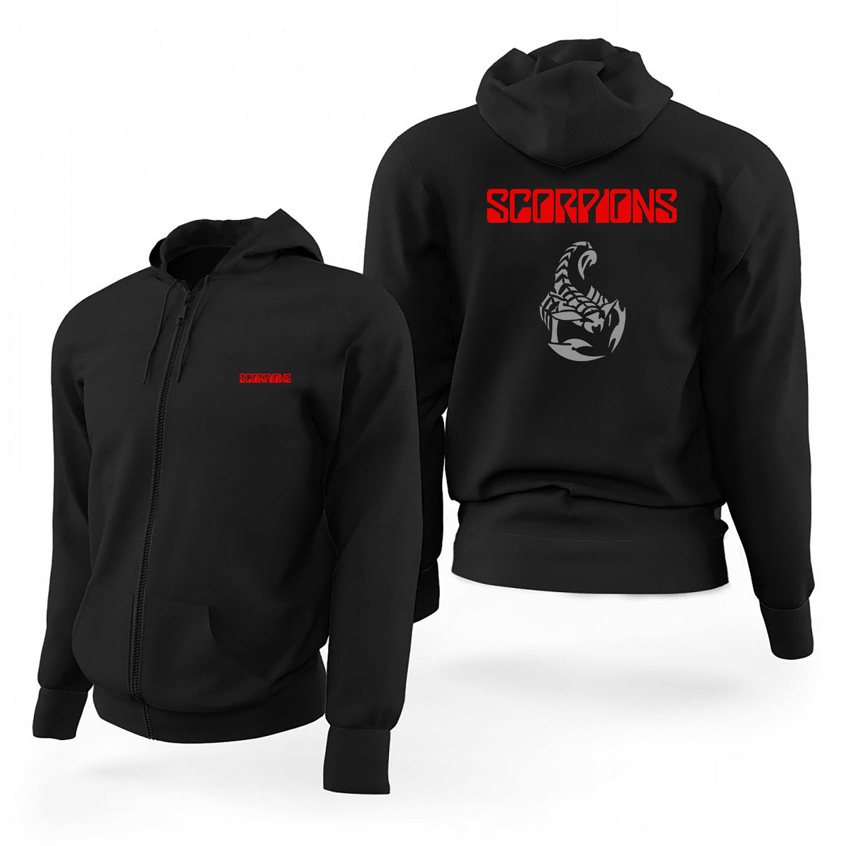 Scorpions Red Text Siyah Fermuarlı Limited Edition Kapşonlu Sweatshirt