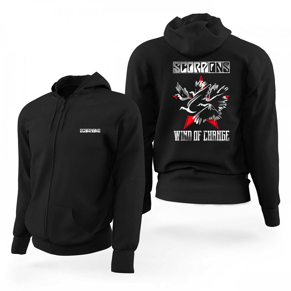 Scorpions Wind Of Change İllustration Siyah Fermuarlı Limited Edition Kapşonlu Sweatshirt