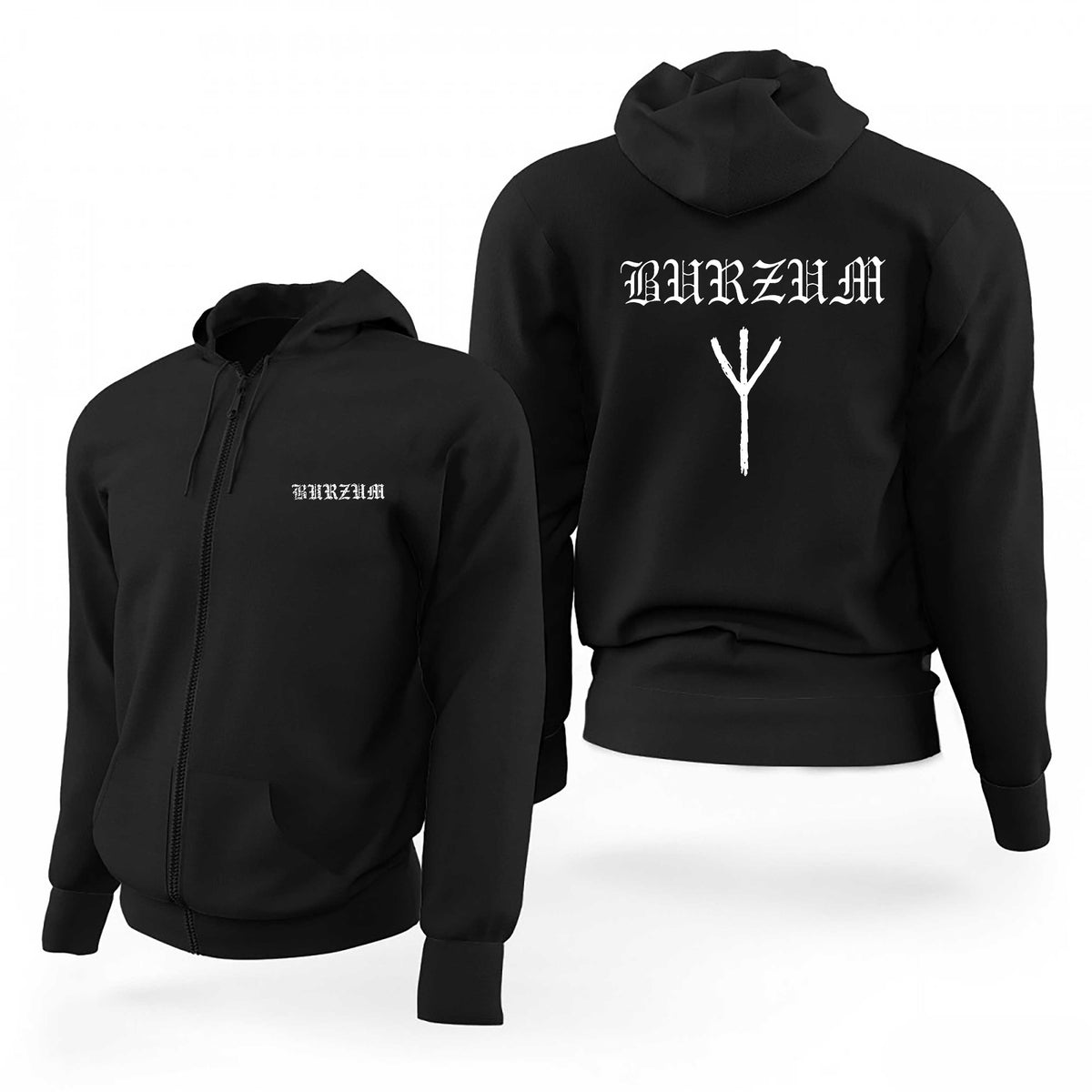 Burzum Symbol Logo Siyah Fermuarlı Limited Edition Kapşonlu Sweatshirt