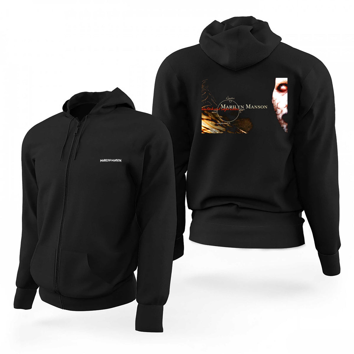 Marilyn Manson Classic Text Antichrist Siyah Fermuarlı Limited Edition Kapşonlu Sweatshirt