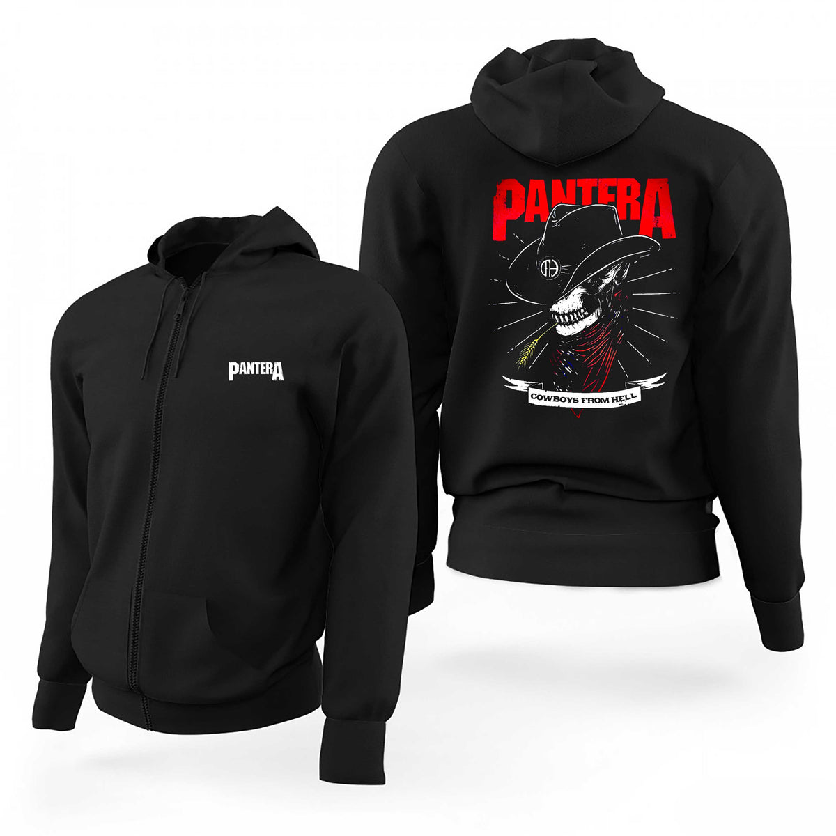 Pantera Red Text Cowboys From Hell Siyah Fermuarlı Limited Edition Kapşonlu Sweatshirt