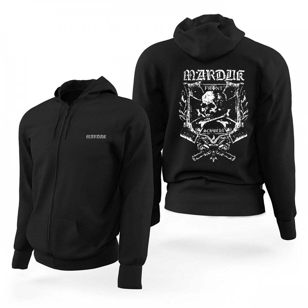 Marduk Text Logo Front Siyah Fermuarlı Limited Edition Kapşonlu Sweatshirt