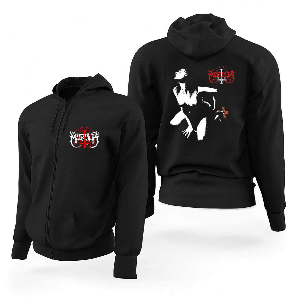 Marduk Red Logo Underground Siyah Fermuarlı Limited Edition Kapşonlu Sweatshirt