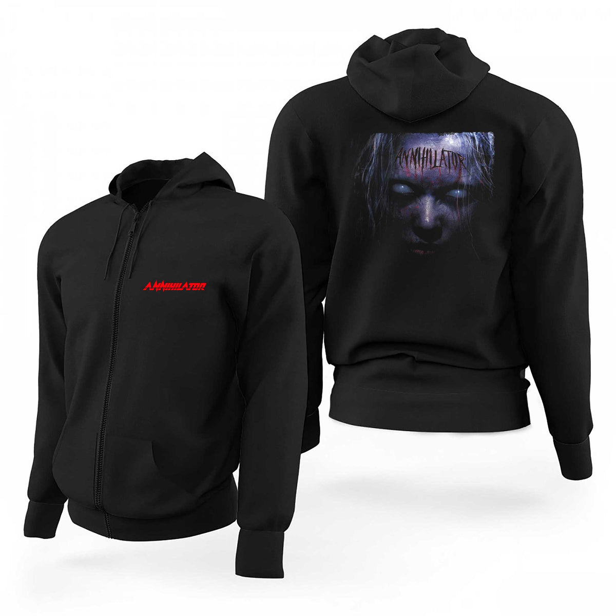 Annihilator Text Logo Portre Siyah Fermuarlı Limited Edition Kapşonlu Sweatshirt