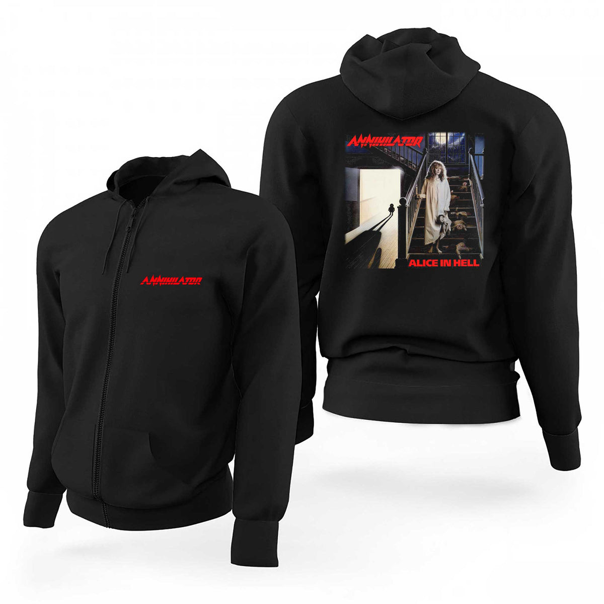 Annihilator Text Logo Alice İn Hell Siyah Fermuarlı Limited Edition Kapşonlu Sweatshirt