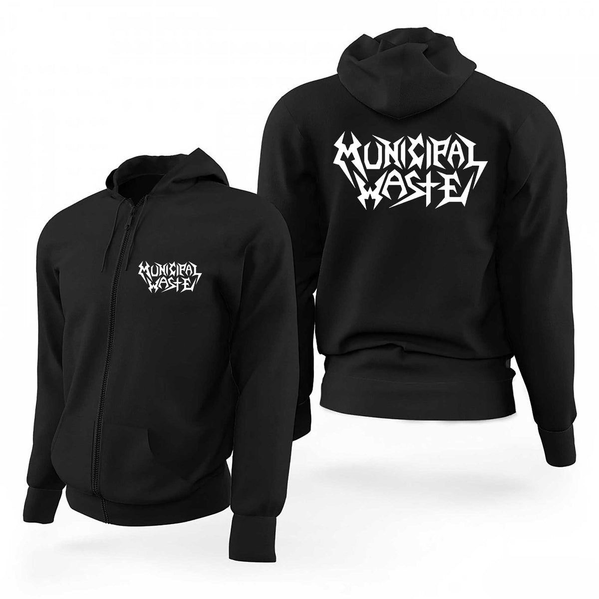 Municipal Waste Text Logo Siyah Fermuarlı Limited Edition Kapşonlu Sweatshirt