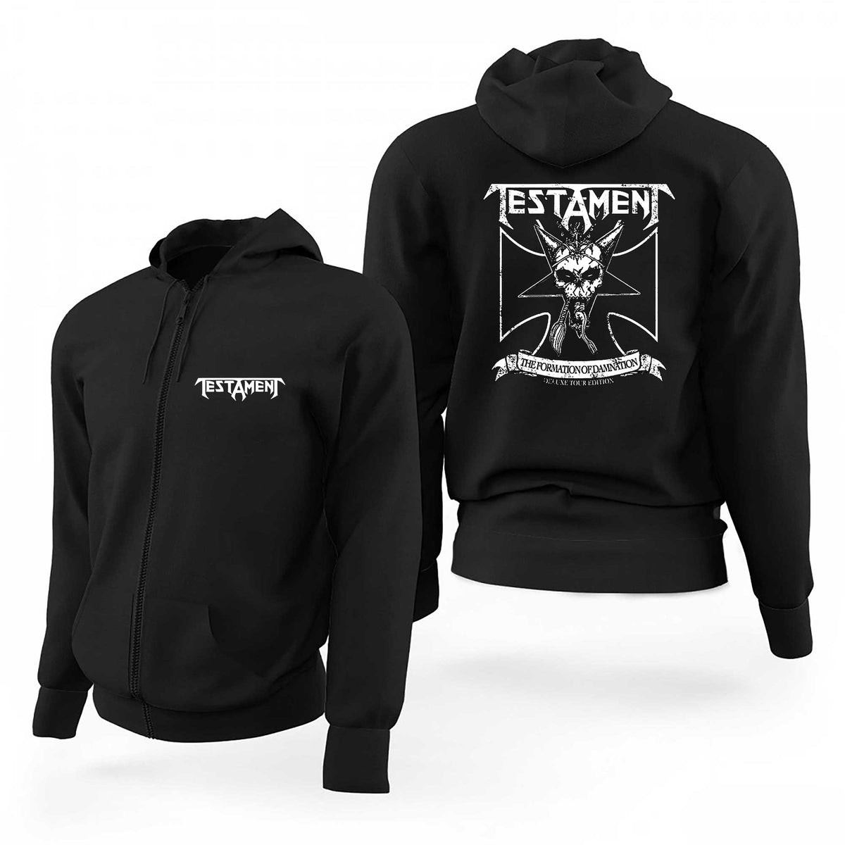 Testament White Logo Trending Siyah Fermuarlı Limited Edition Kapşonlu Sweatshirt