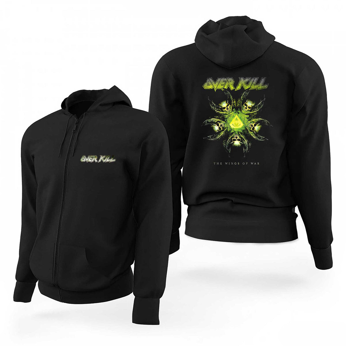 Overkill Logo The Wings of War Siyah Fermuarlı Limited Edition Kapşonlu Sweatshirt