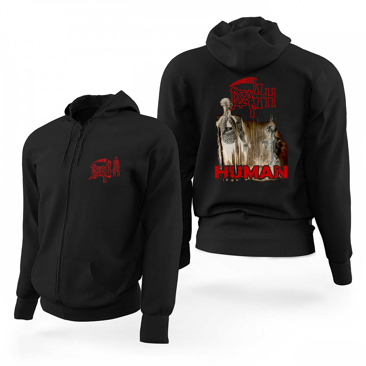 Death Logo Human Siyah Fermuarlı Limited Edition Kapşonlu Sweatshirt