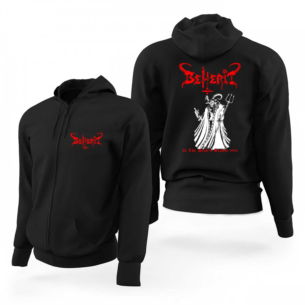 Beherit Red Logo At The Devil's Studio 1990 Siyah Fermuarlı Limited Edition Kapşonlu Sweatshirt