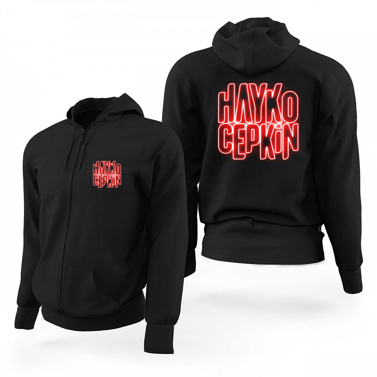 Hayko Cepkin Neon Text Siyah Fermuarlı Limited Edition Kapşonlu Sweatshirt
