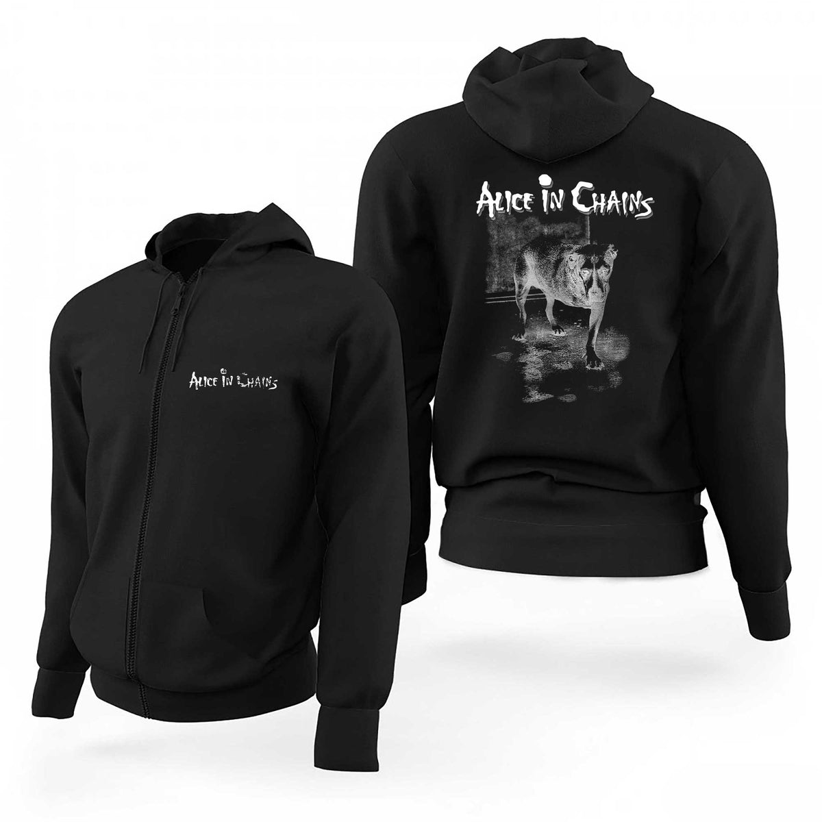 Alice in Chains Text Dog Siyah Fermuarlı Limited Edition Kapşonlu Sweatshirt
