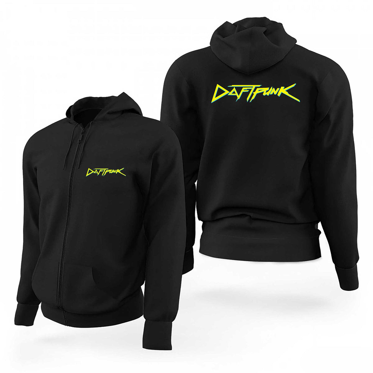 Daft Punk Logo Crossover Siyah Fermuarlı Limited Edition Kapşonlu Sweatshirt