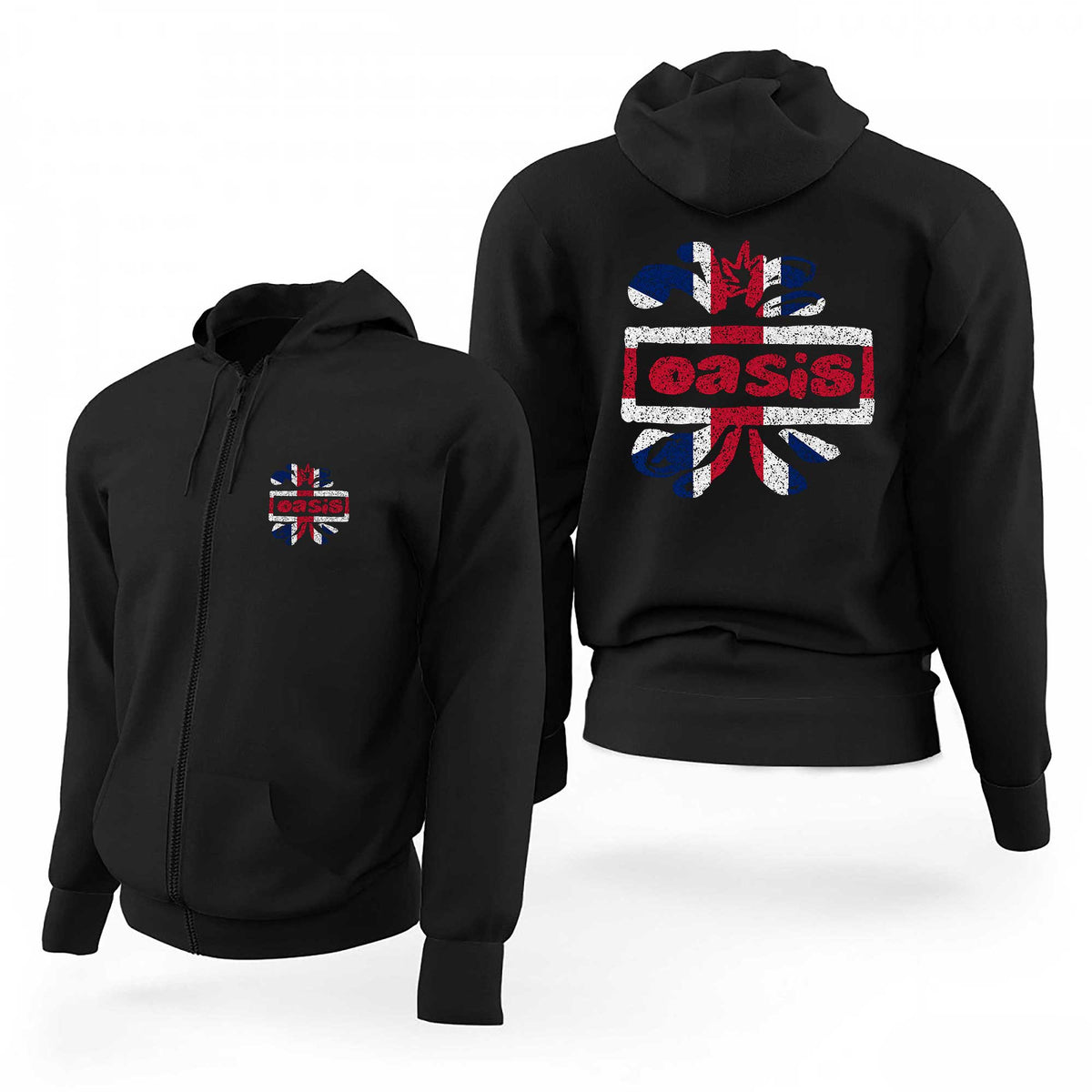 Oasis Logo Union Jack Siyah Fermuarlı Limited Edition Kapşonlu Sweatshirt