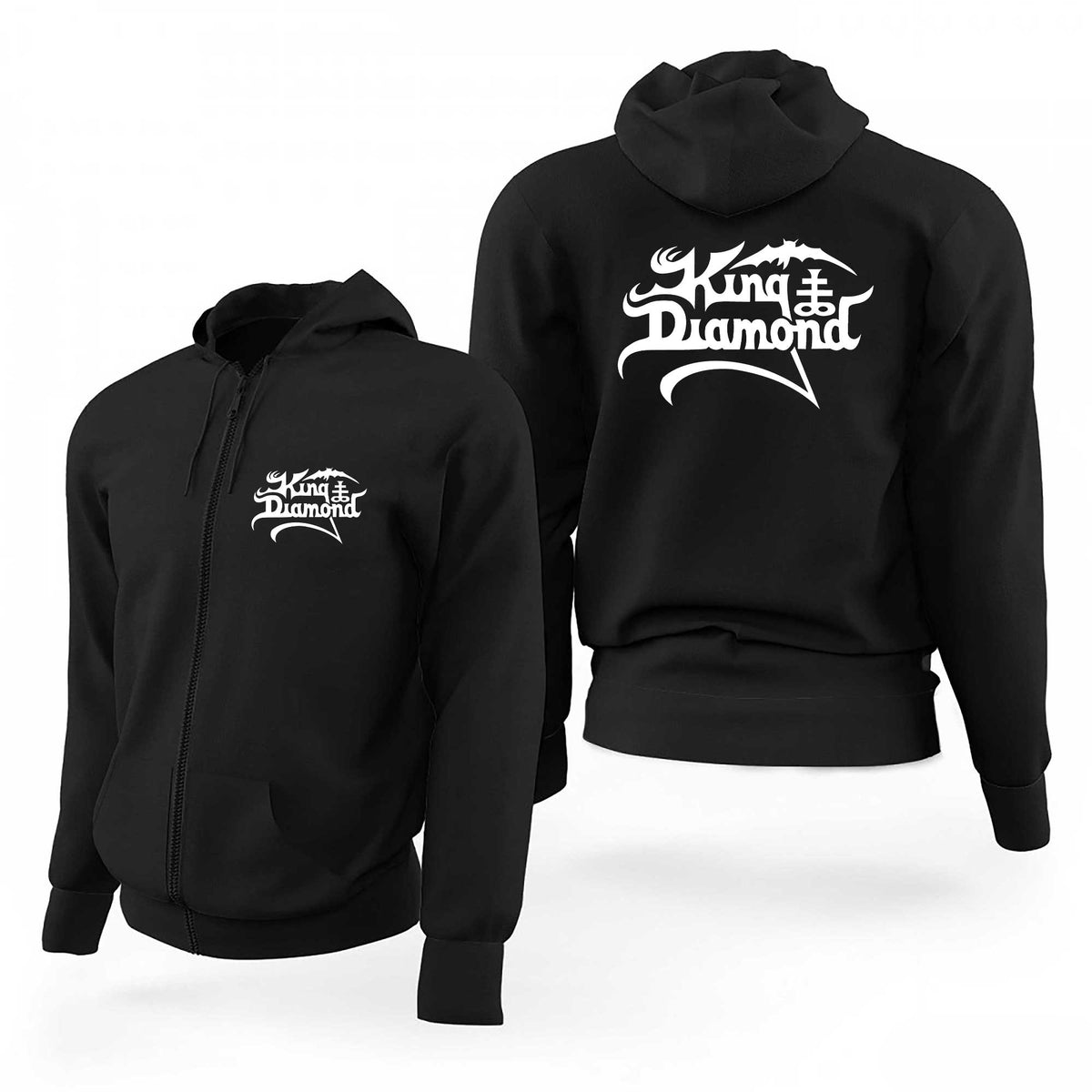 King Diamond Logo White Siyah Fermuarlı Limited Edition Kapşonlu Sweatshirt