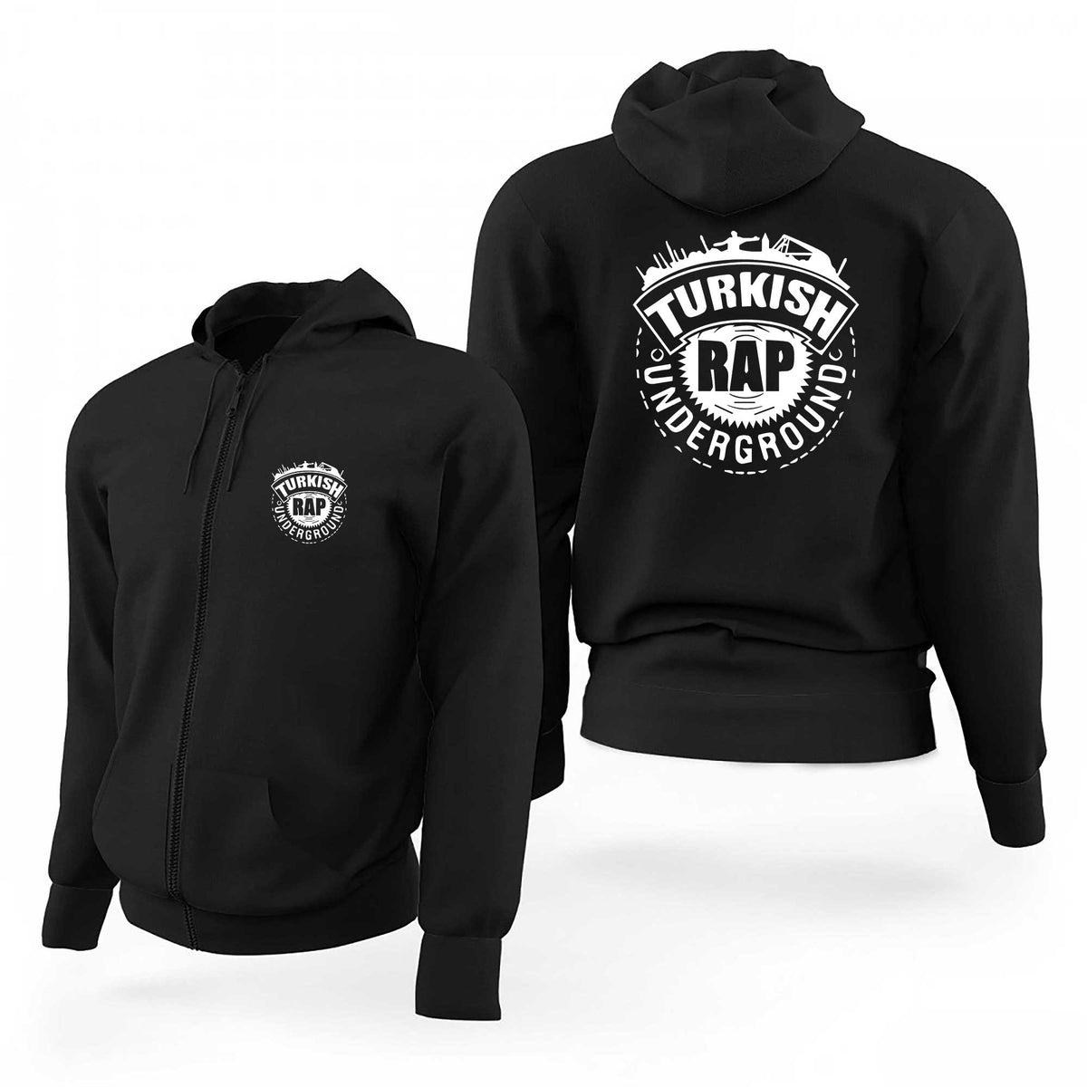 Türkçe Rap Underground Siyah Fermuarlı Limited Edition Kapşonlu Sweatshirt