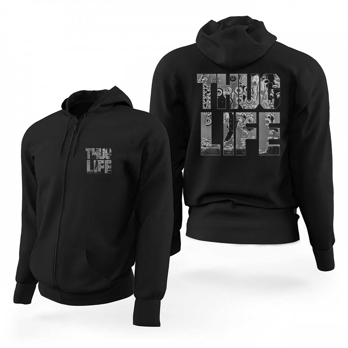 Thug Life Legends Camouflage Siyah Fermuarlı Limited Edition Kapşonlu Sweatshirt